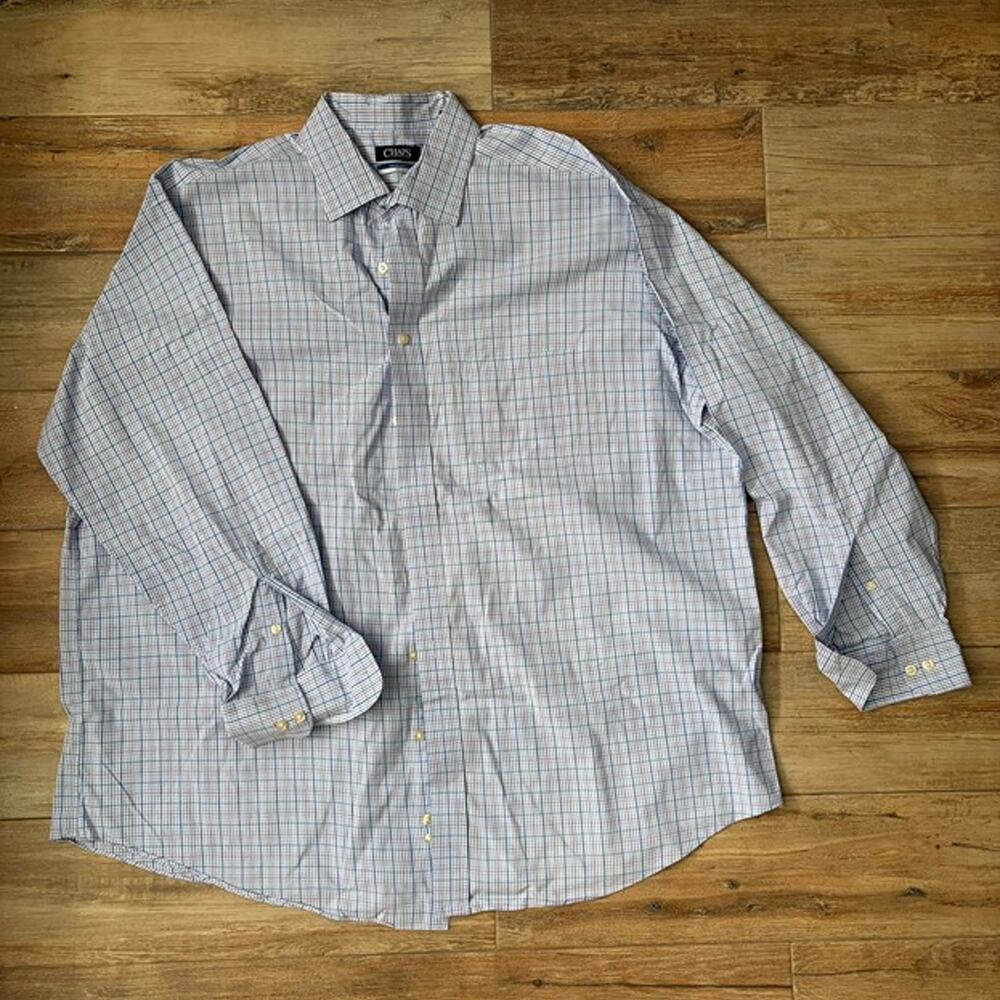 Chaps Men’s Big Fit Shirt 18½ 34/35 Blue Check Comfort Stretch